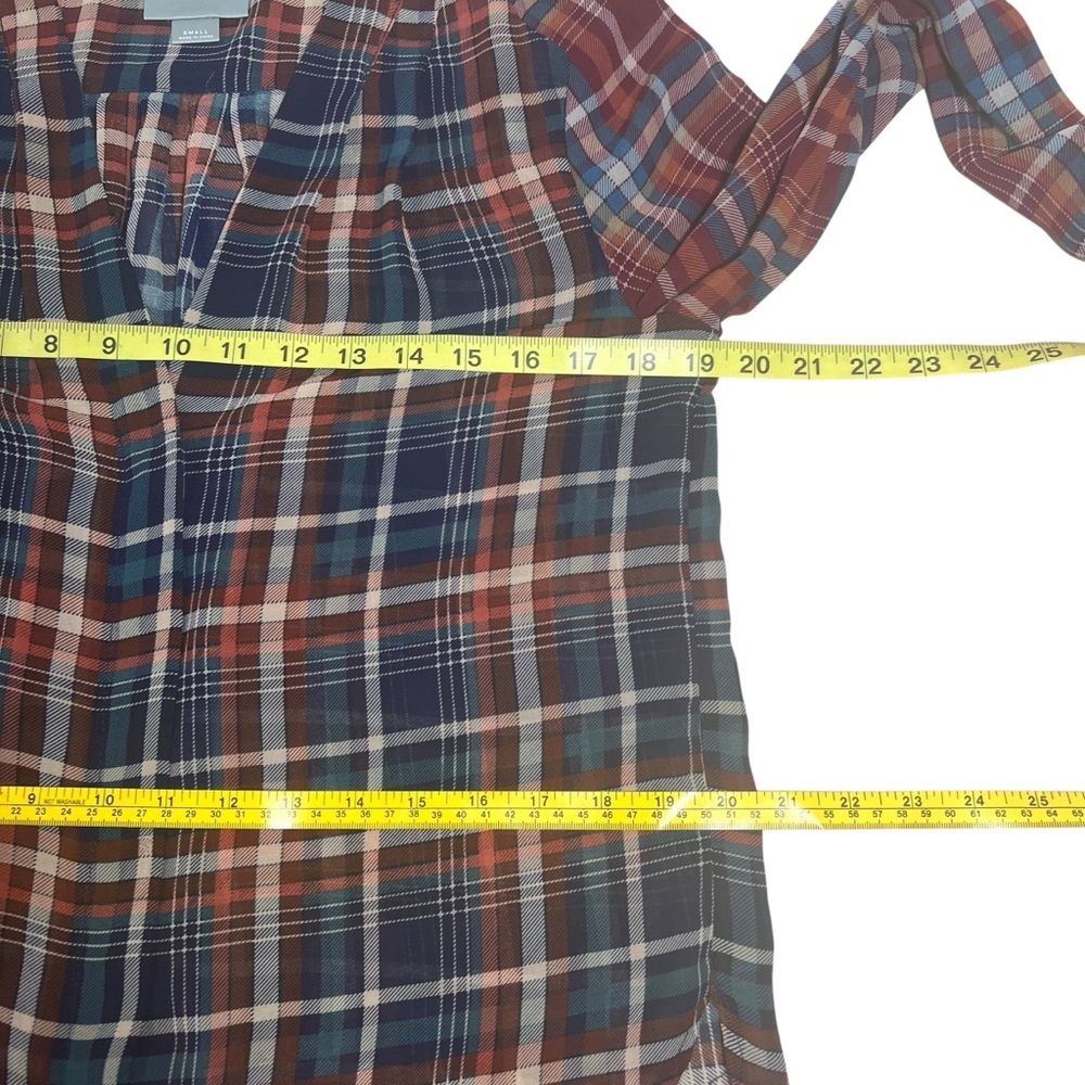 Anthropologie Maeve Sheer Plaid Printed Long Sleeve Blouse V-neck Size Small EUC - Picture 4 of 15